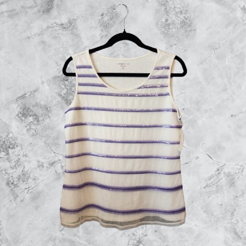 Coldwater Creek Sequin Sparked Tank Ivory & Purple NWT Medium
